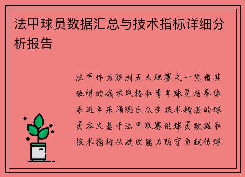 法甲球员数据汇总与技术指标详细分析报告